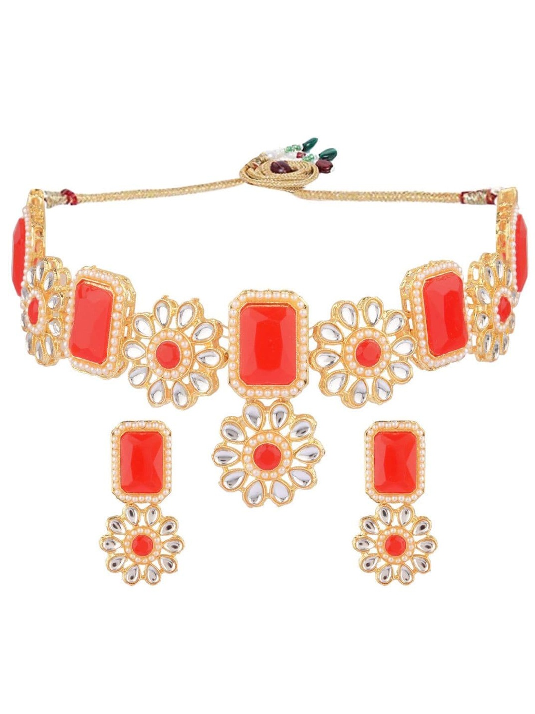 

Efulgenz Red Gold-Plated Crystal Studded Bridal Jewellery Set