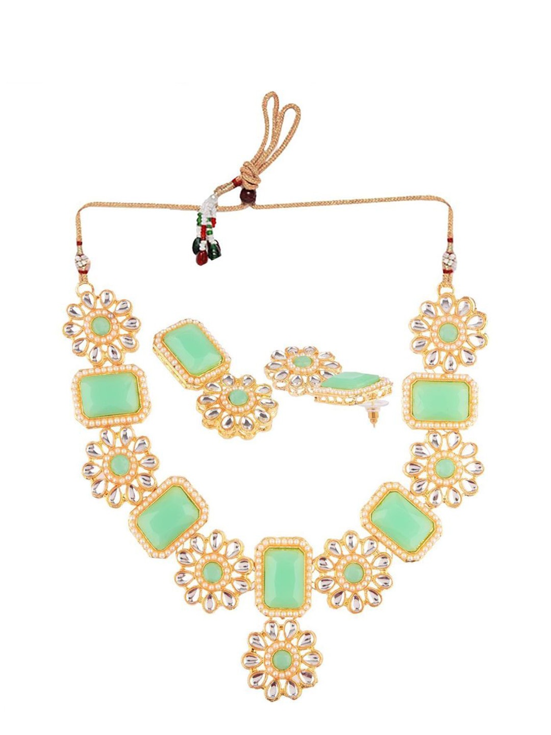 

Efulgenz Gold-Plated Lime Green Crystal-Studded & Beaded Jewellery Set