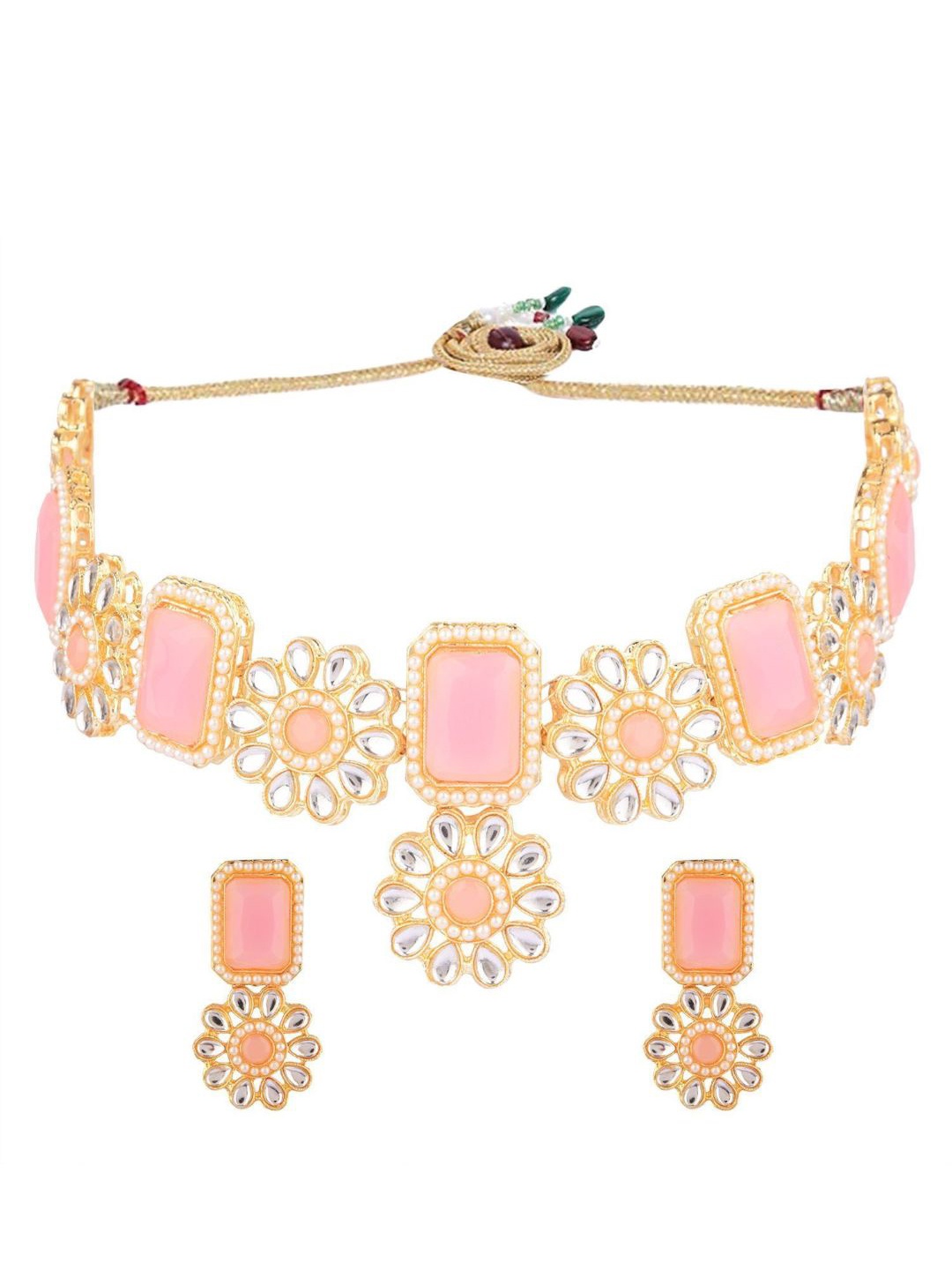 

Efulgenz Women Gold-Plated & Pink Traditional Crystal Beads Jewelry Set