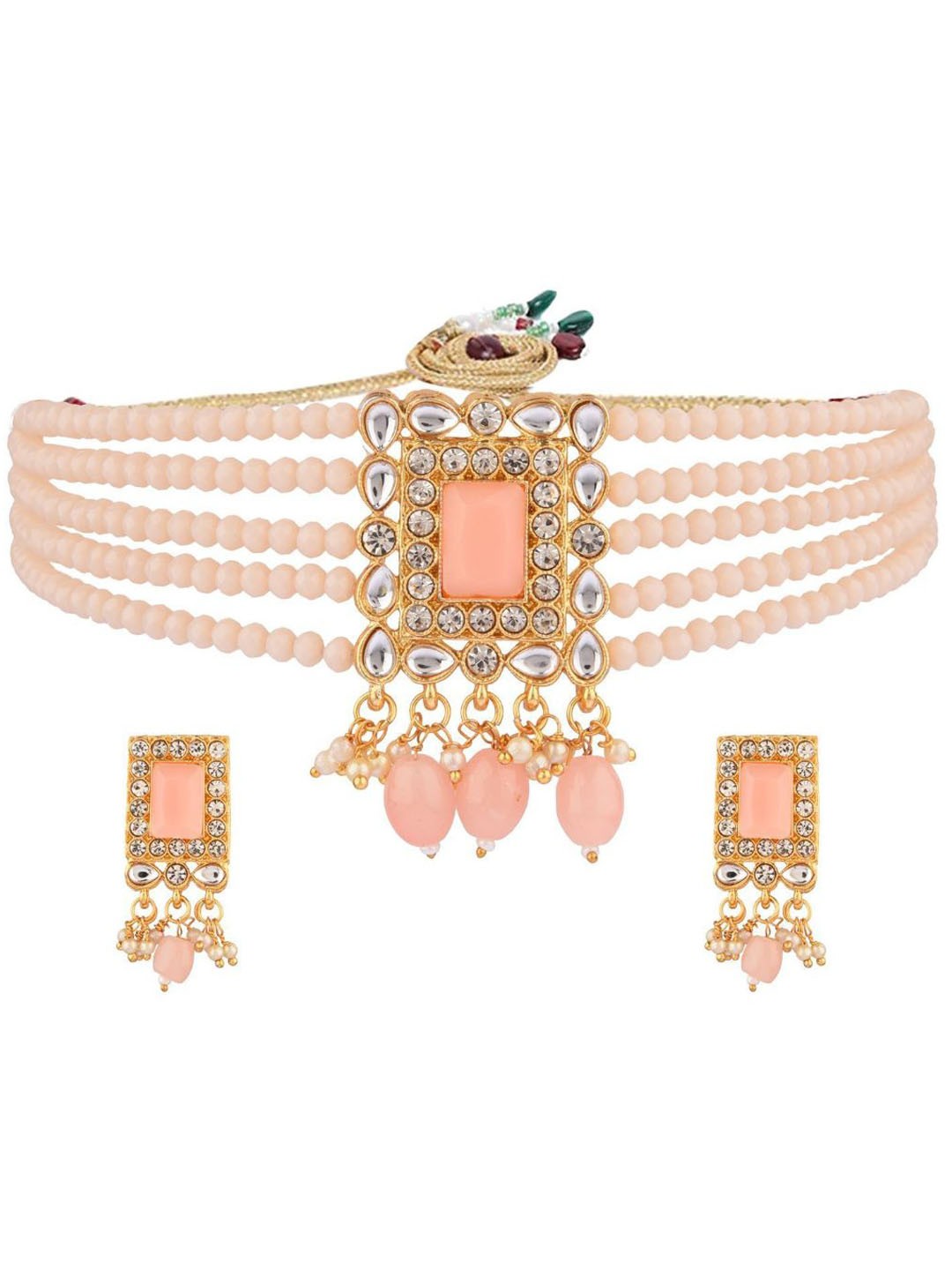 

Efulgenz Gold-Plated & Pink Crystal Beaded Jewellery Set