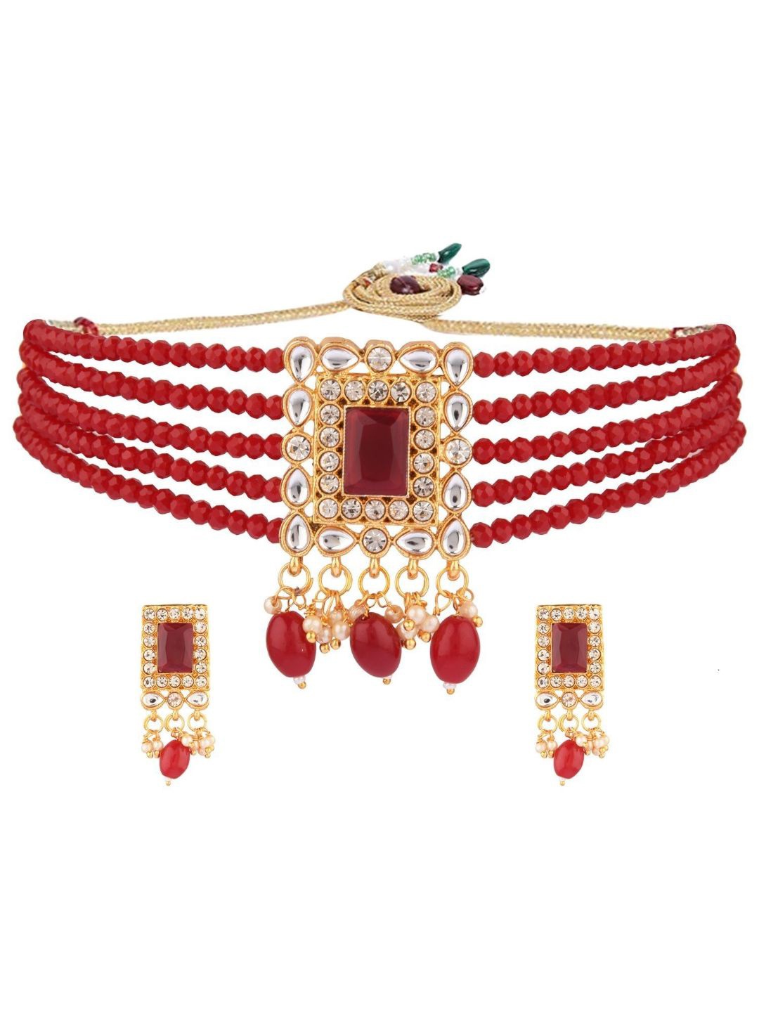 

Efulgenz Maroon Pearls Beaded Choker Jewellery Set