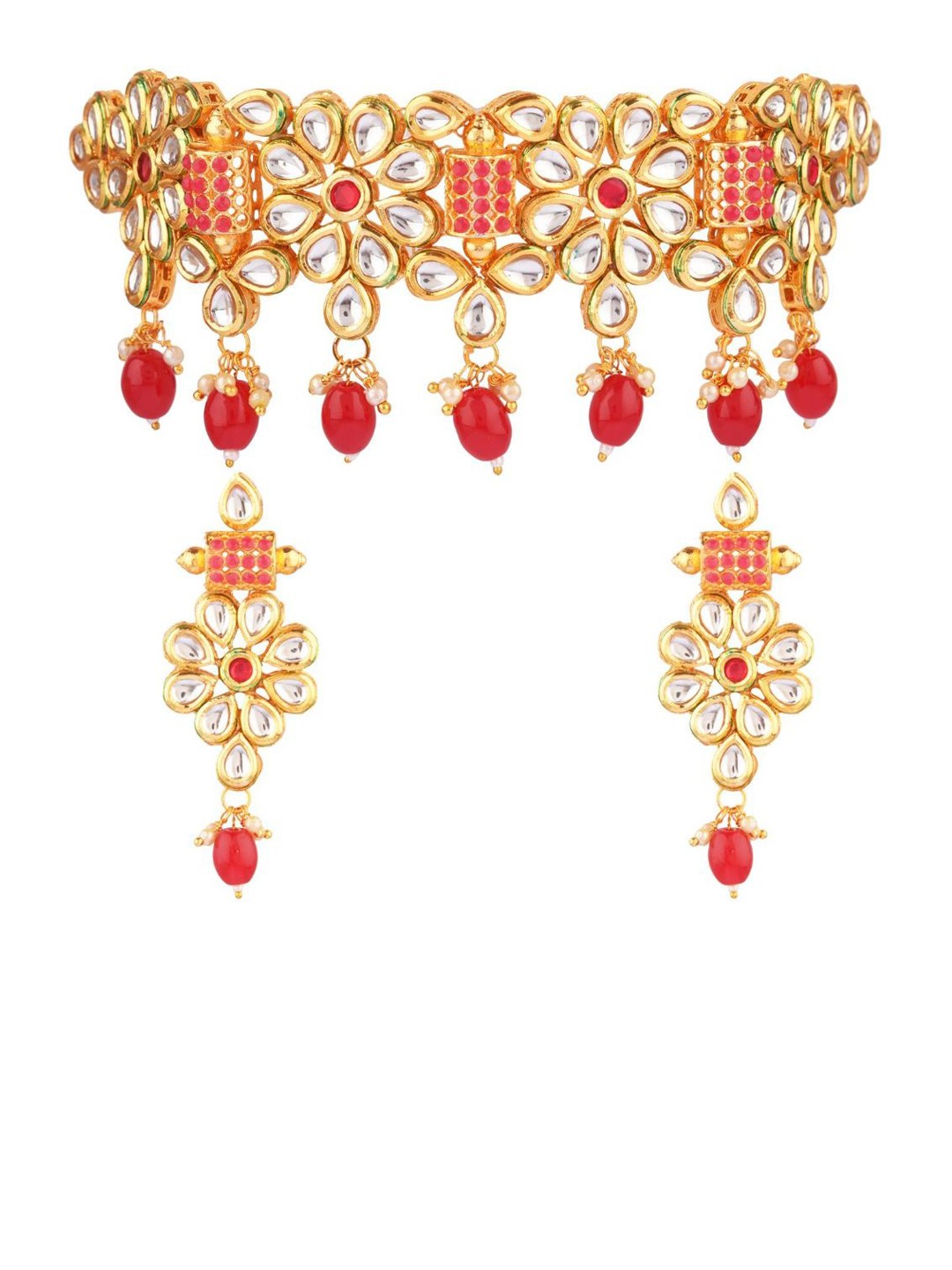 

Efulgenz Red Gold-Plated Beaded Choker Jewelry Set