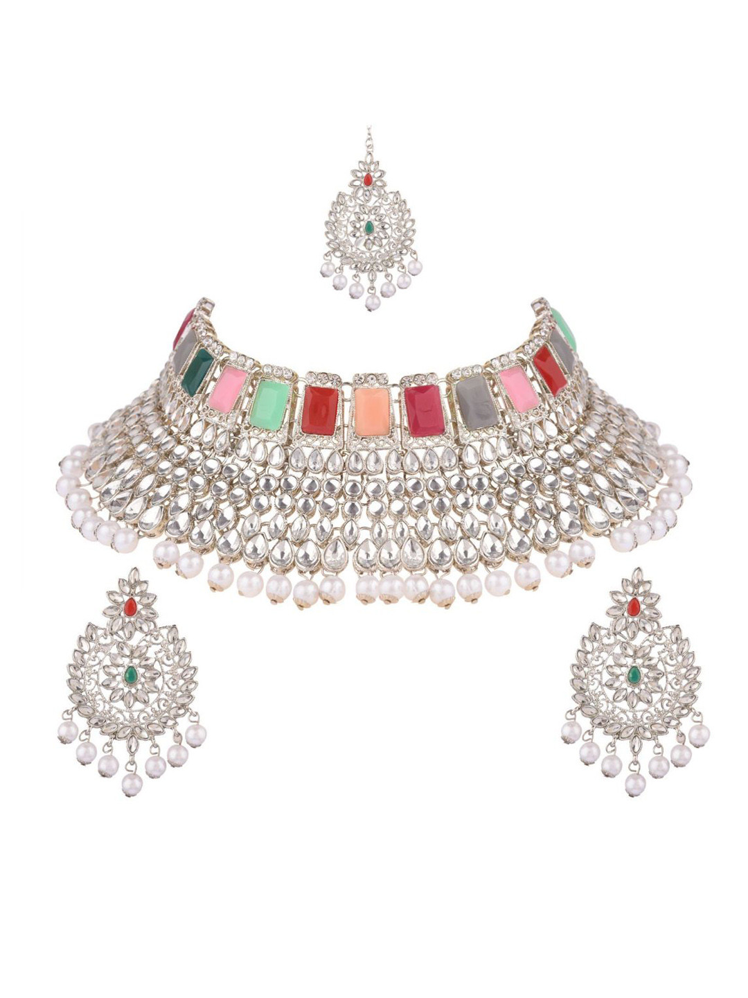 

Efulgenz Women Multicolored Bridal Kundan Choker Jewelry Set, Multi