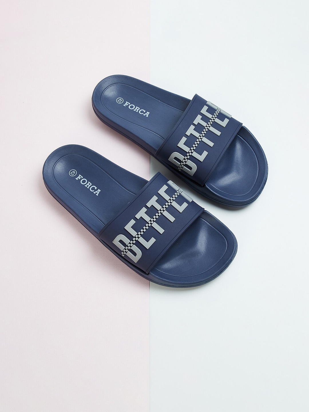 

Forca by Lifestyle Men Navy Blue & White Rubber Sliders Flip Flops