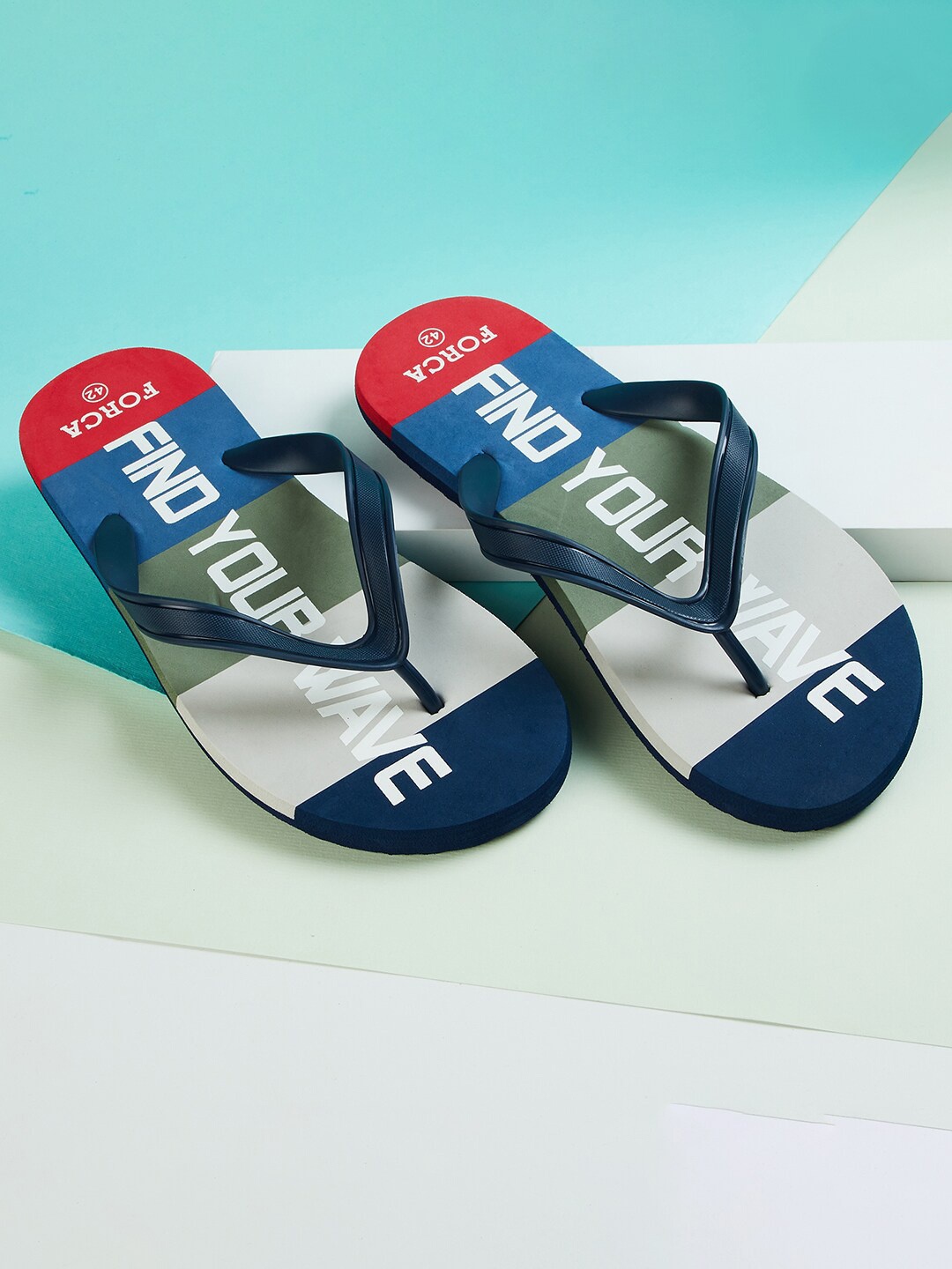 

Forca by Lifestyle Men Navy Blue & White Printed Rubber Thong Flip-Flops