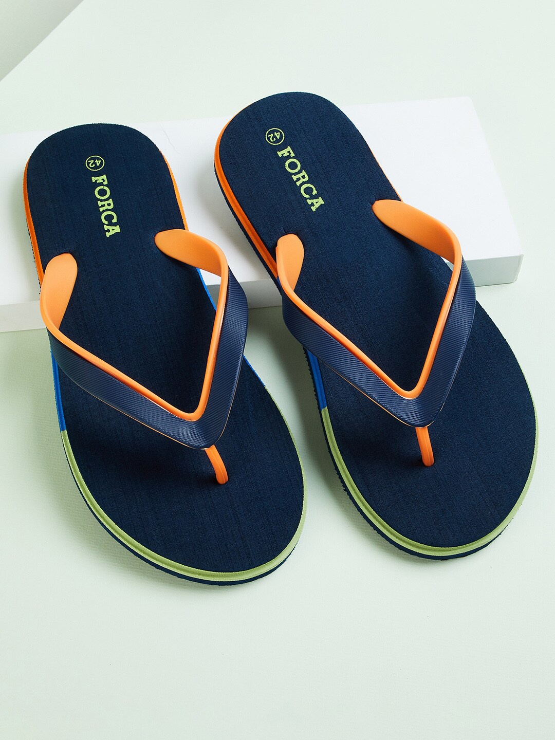 

Forca by Lifestyle Men Navy Blue & Orange Rubber Thong Flip-Flops