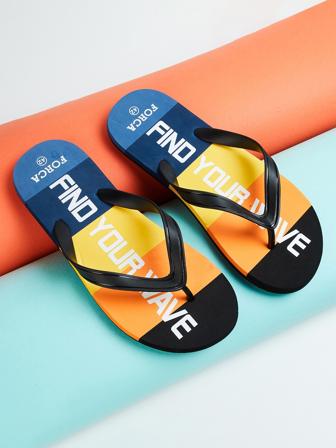 

Forca by Lifestyle Men Black & Yellow Printed Rubber Thong Flip-Flops