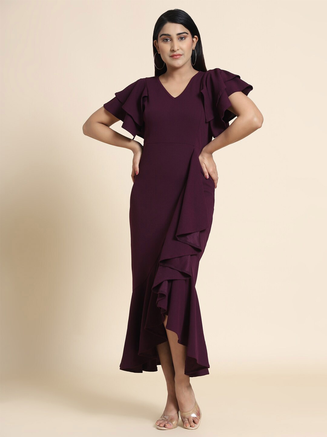 

KALINI Maroon Bodycon Maxi Dress