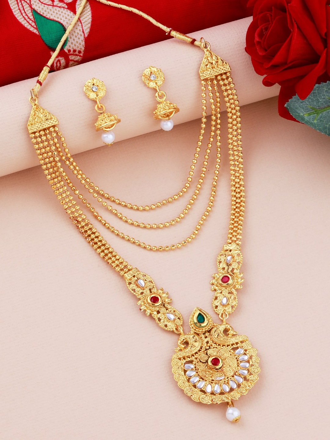 

Efulgenz Gold-Plated & Red Layered Jewellery Set
