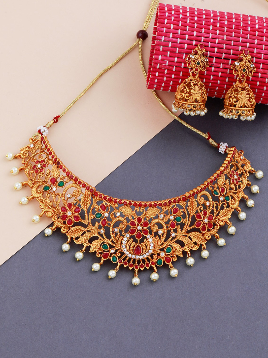

Silver Shine Gold-Plated Gold Stone Studded Choker Jewellery Set