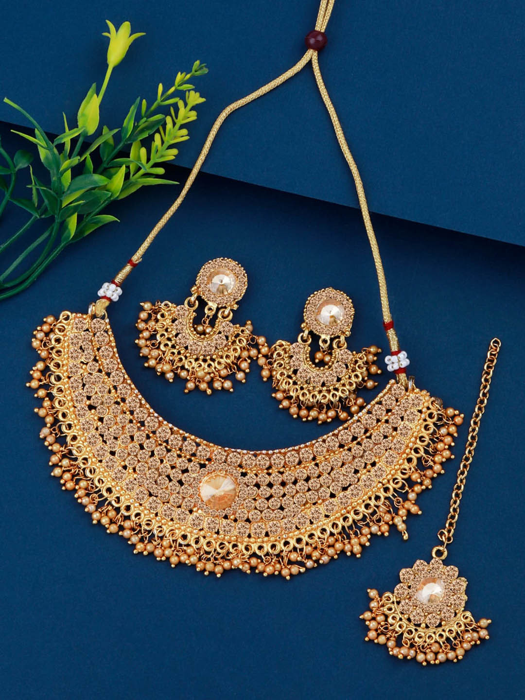 

Silver Shine Gold-Plated Pink Studded Jewellery Set