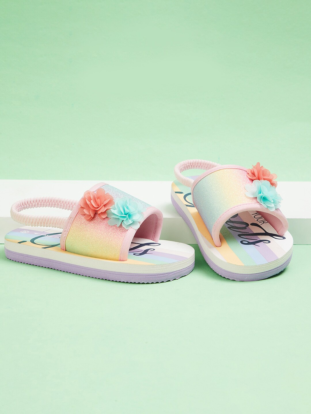 

Fame Forever by Lifestyle Girls Pink & Peach Printed Sliders