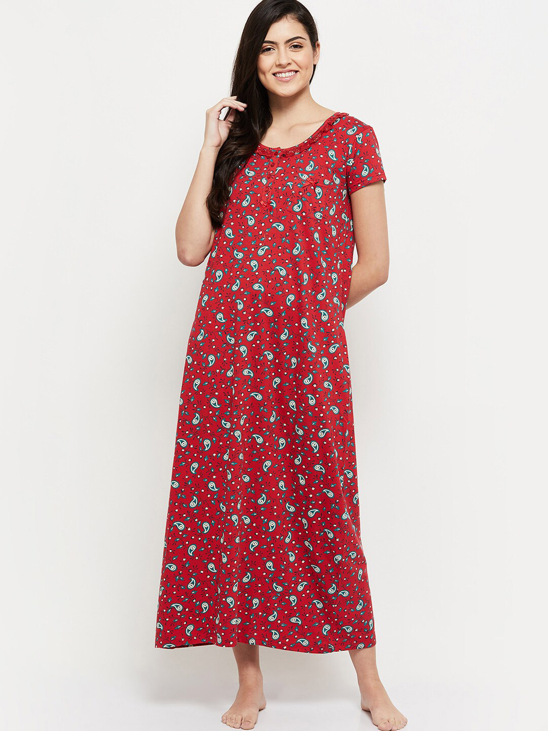 

max Women Red Printed Maxi Nightdress
