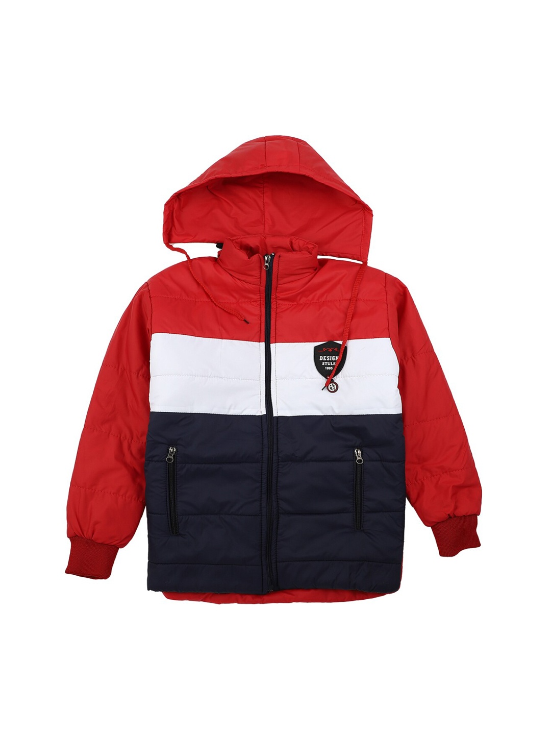 

V-Mart Boys Red Colourblocked Lightweight Crop Padded Jacket with Patchwork