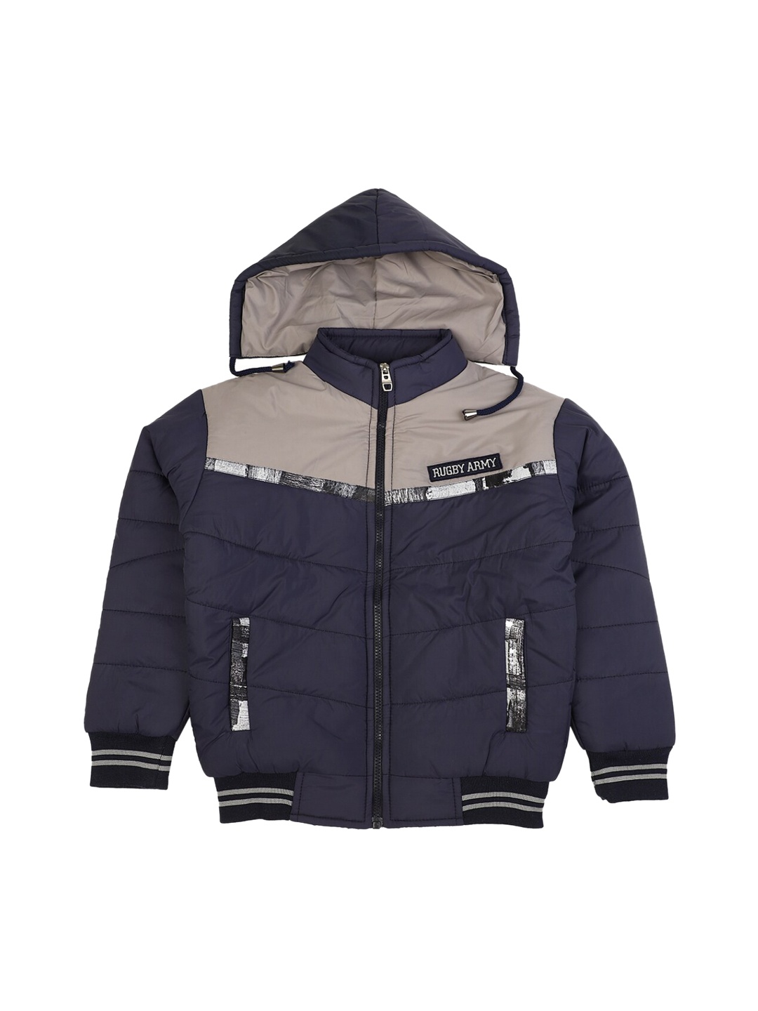 

V-Mart Boys Navy Blue Beige Colourblocked Lightweight Open Front Jacket