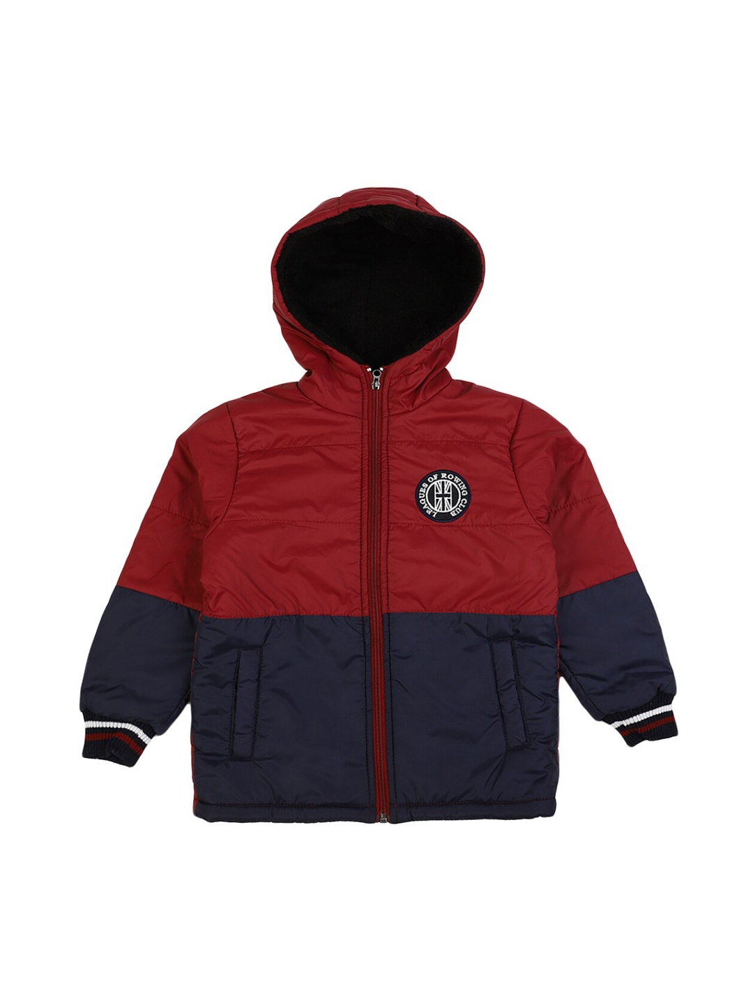 

V-Mart Boys Maroon Colourblocked Lightweight Padded Jacket with Patchwork