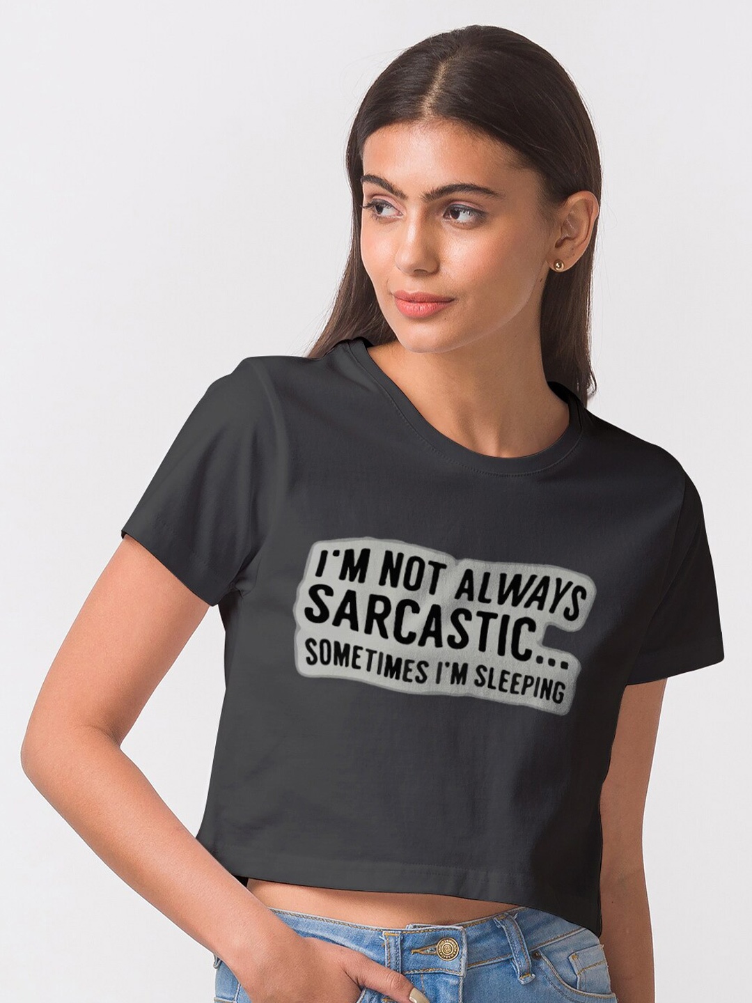 

FashionRack Women Black Typography Printed Bio Finish T-shirt
