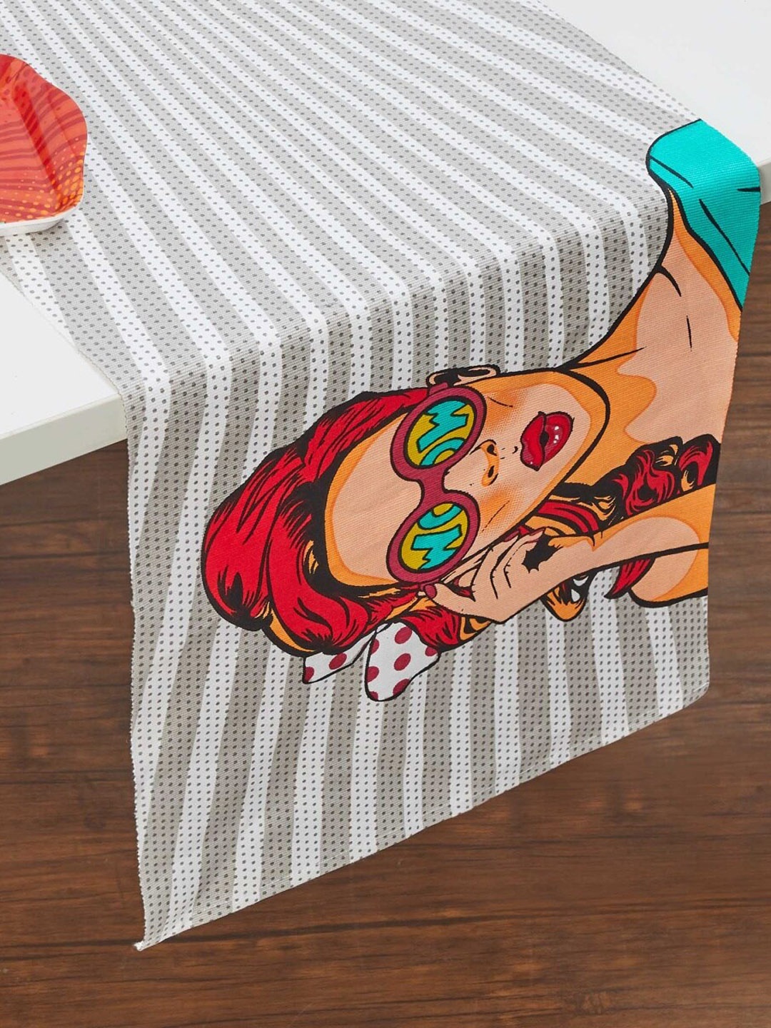 

Home Centre White & Red Printed Cotton Table Runner, Multi