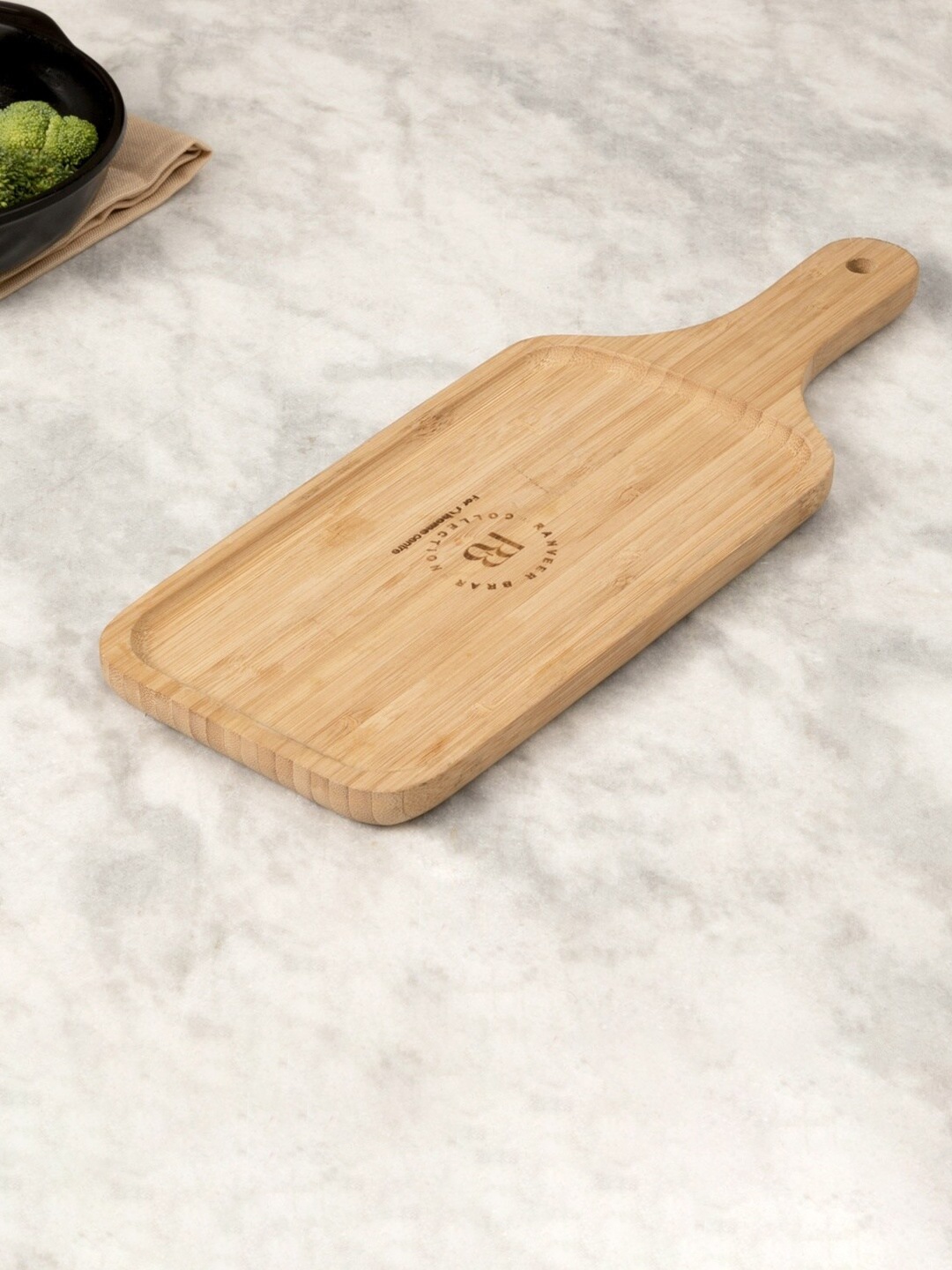 

Home Centre Tan Brown Solid Bamboo Serving Tray with Handle