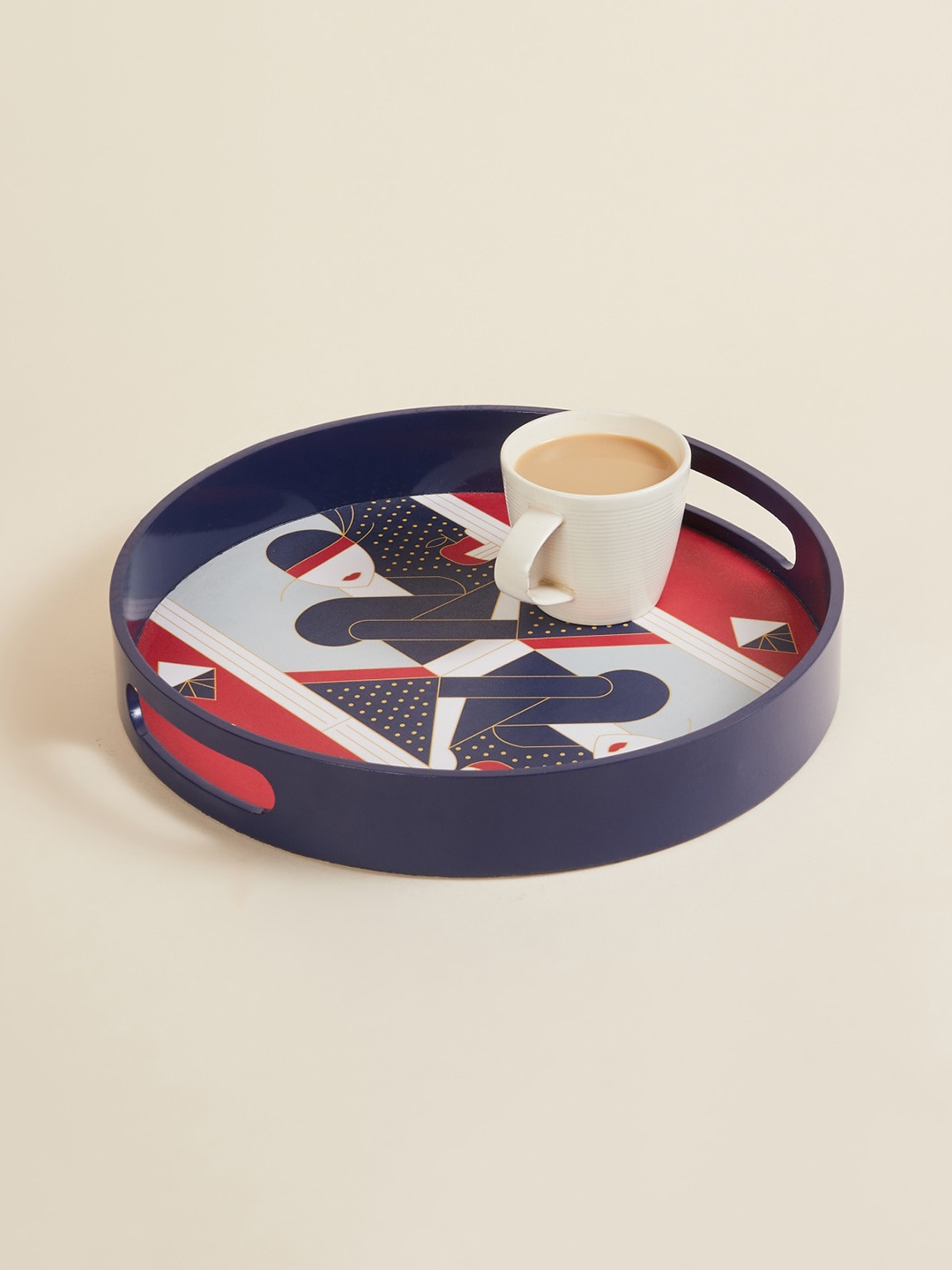 

Home Centre Multi-Coloured Printed Round Wooden Serving Tray