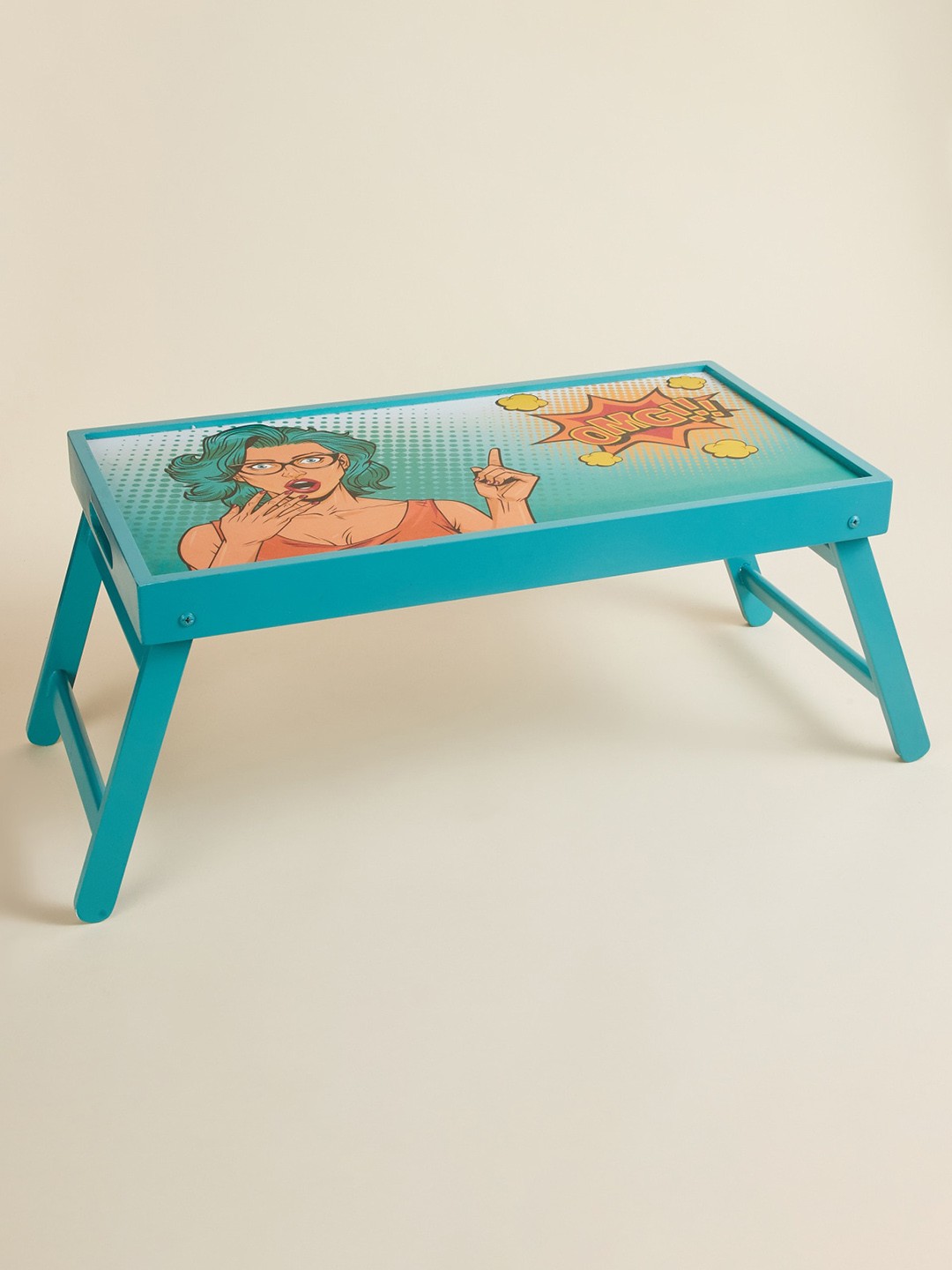 

Home Centre Blue & Orange Colored Printed Wooden Breakfast Tray