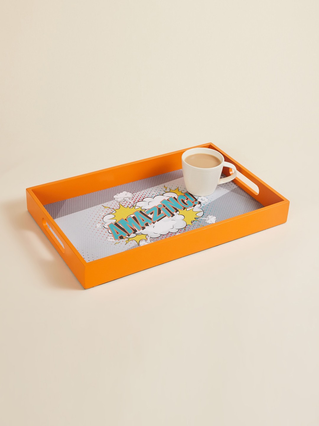 

Home Centre Multicoloured Raisa Printed Rectangle Wooden Serving Tray, Orange