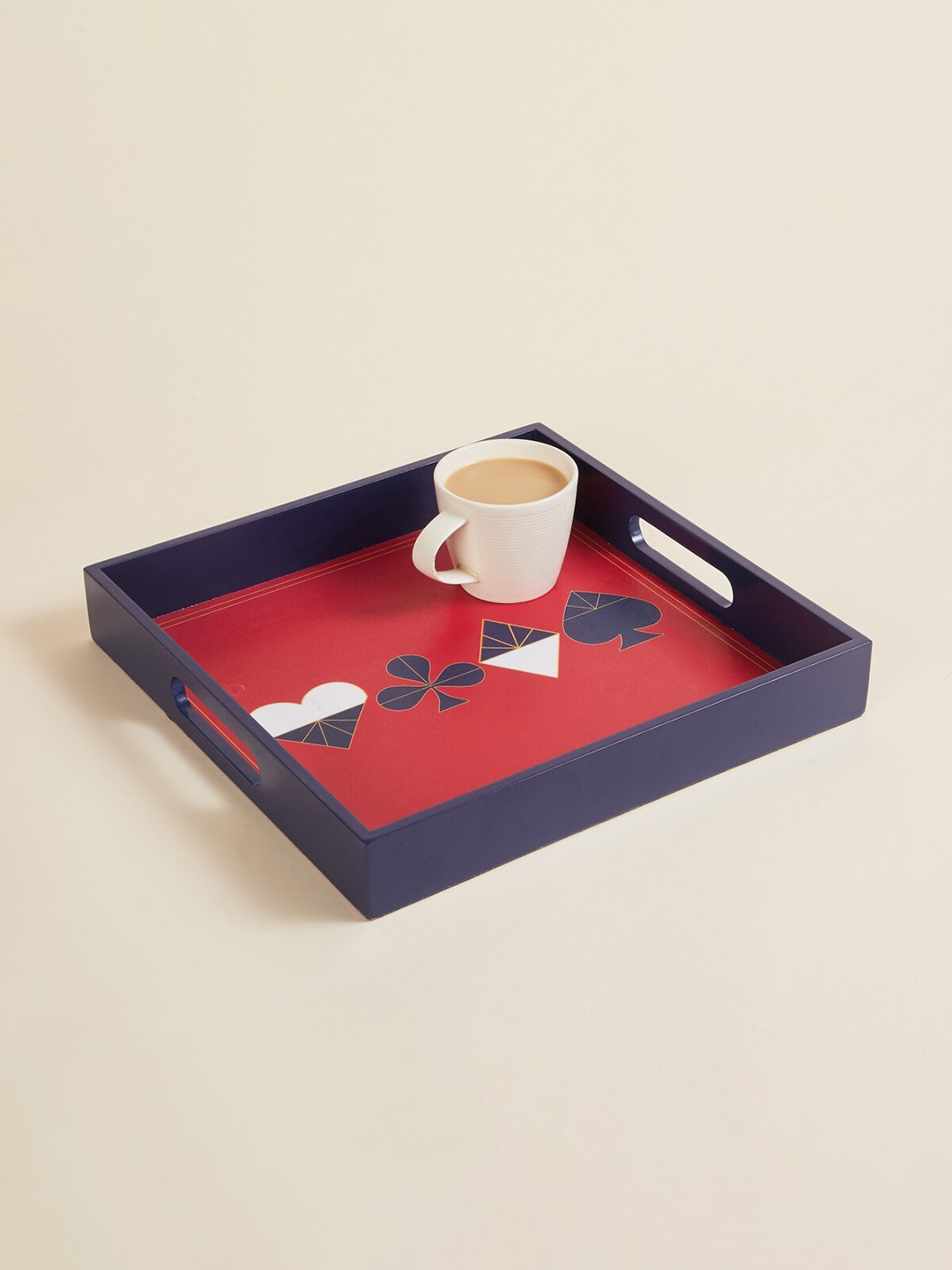 

Home Centre Red Printed Square Wooden Serving Tray, Navy blue