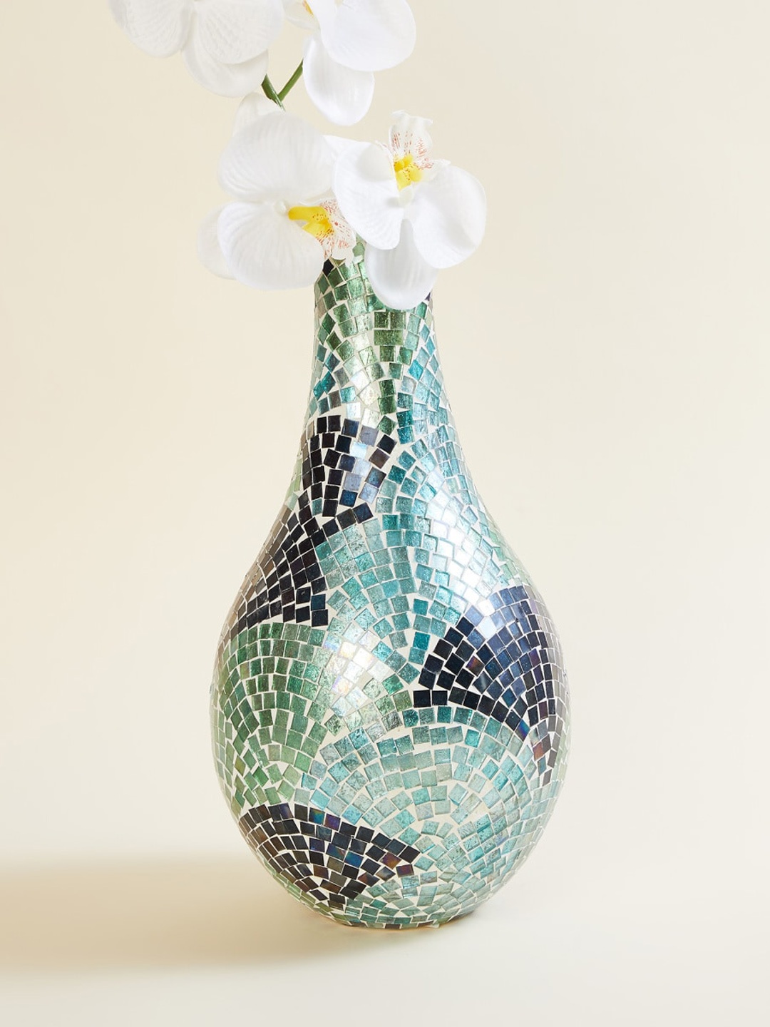 

Home Centre Blue Fiesta Mable Textured Narrow Mouth Glass Mosaic Vase