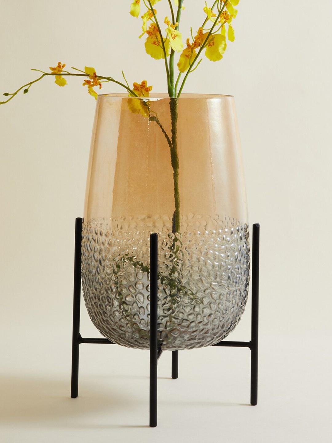 

Home Centre Gold Toned Fiesta Glaze Textured Glass Vase With Stand