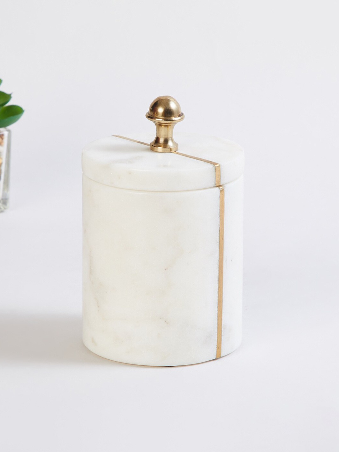

Home Centre White & Gold Printed Decorative Canister