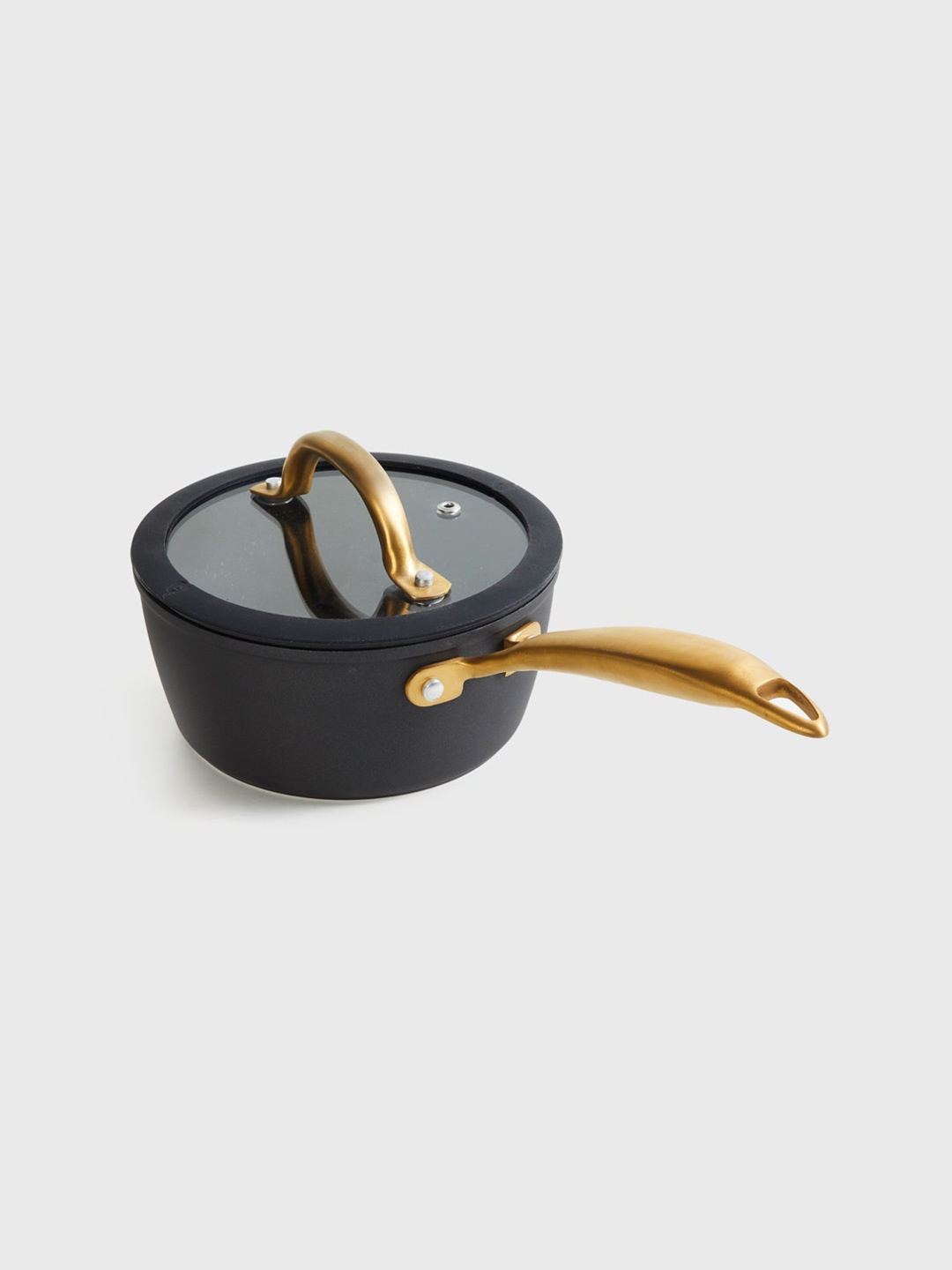 

Home Centre Black & Gold-Toned Solid Aluminium Saucepan With Lid
