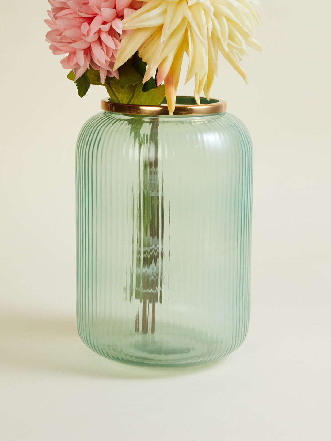 

Home Centre Blue Ribbed Cylindrical Glass Vase