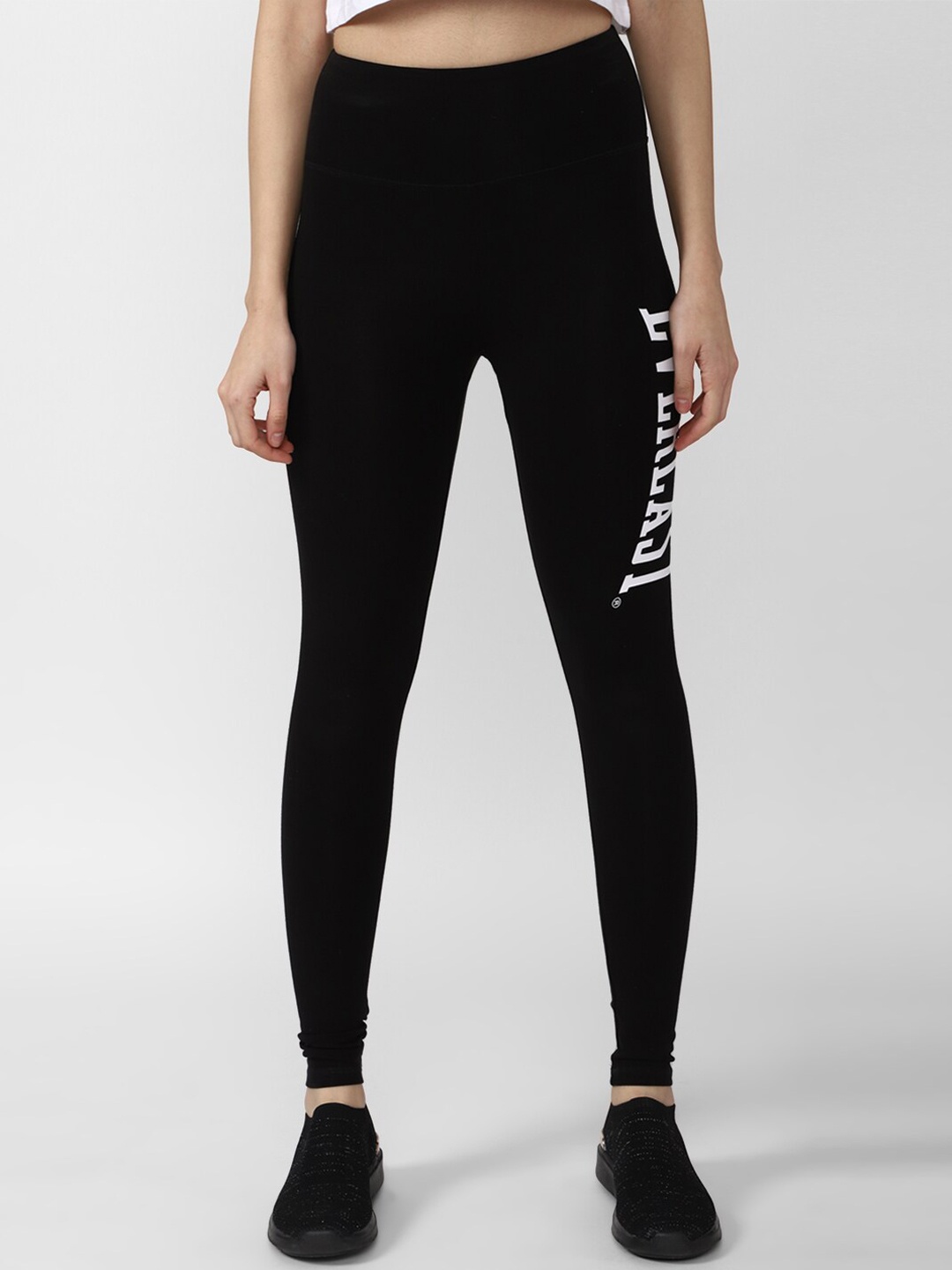 

FOREVER 21 Women Black Cotton Printed Fitted Leggings