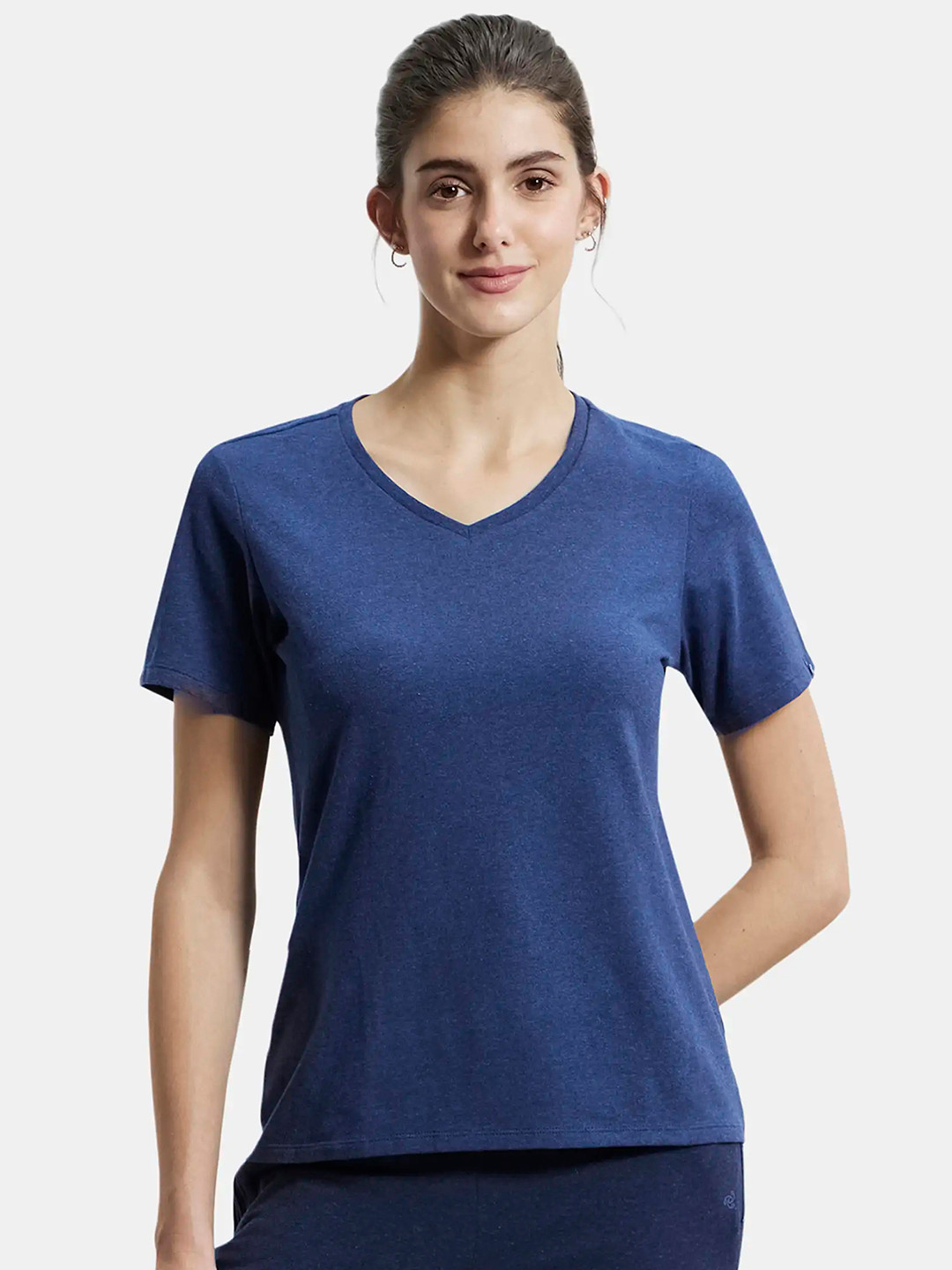 

Jockey Women Navy Blue Solid V-Neck T-shirt