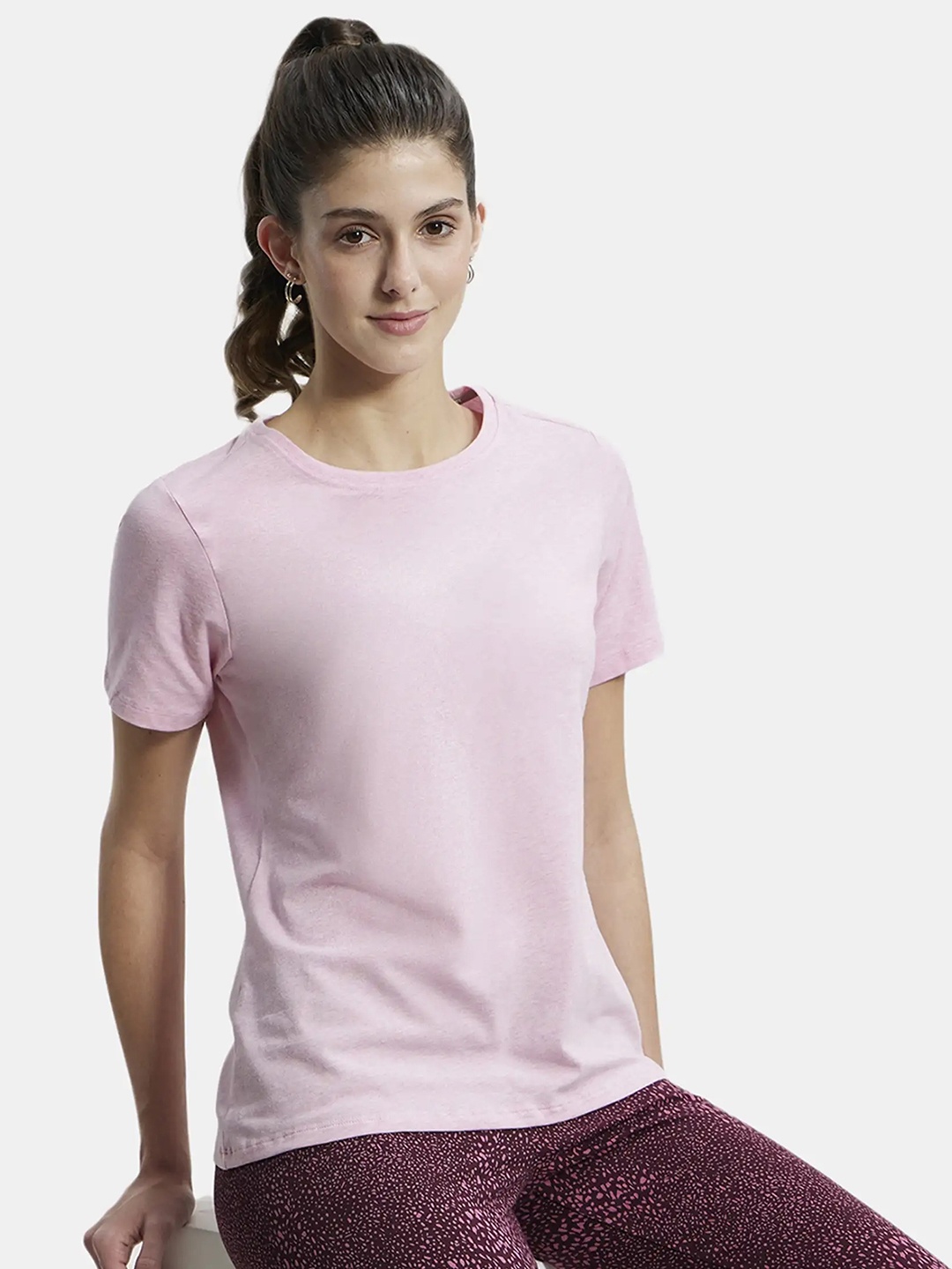 

Jockey Women Pink Solid Round Neck T-shirt