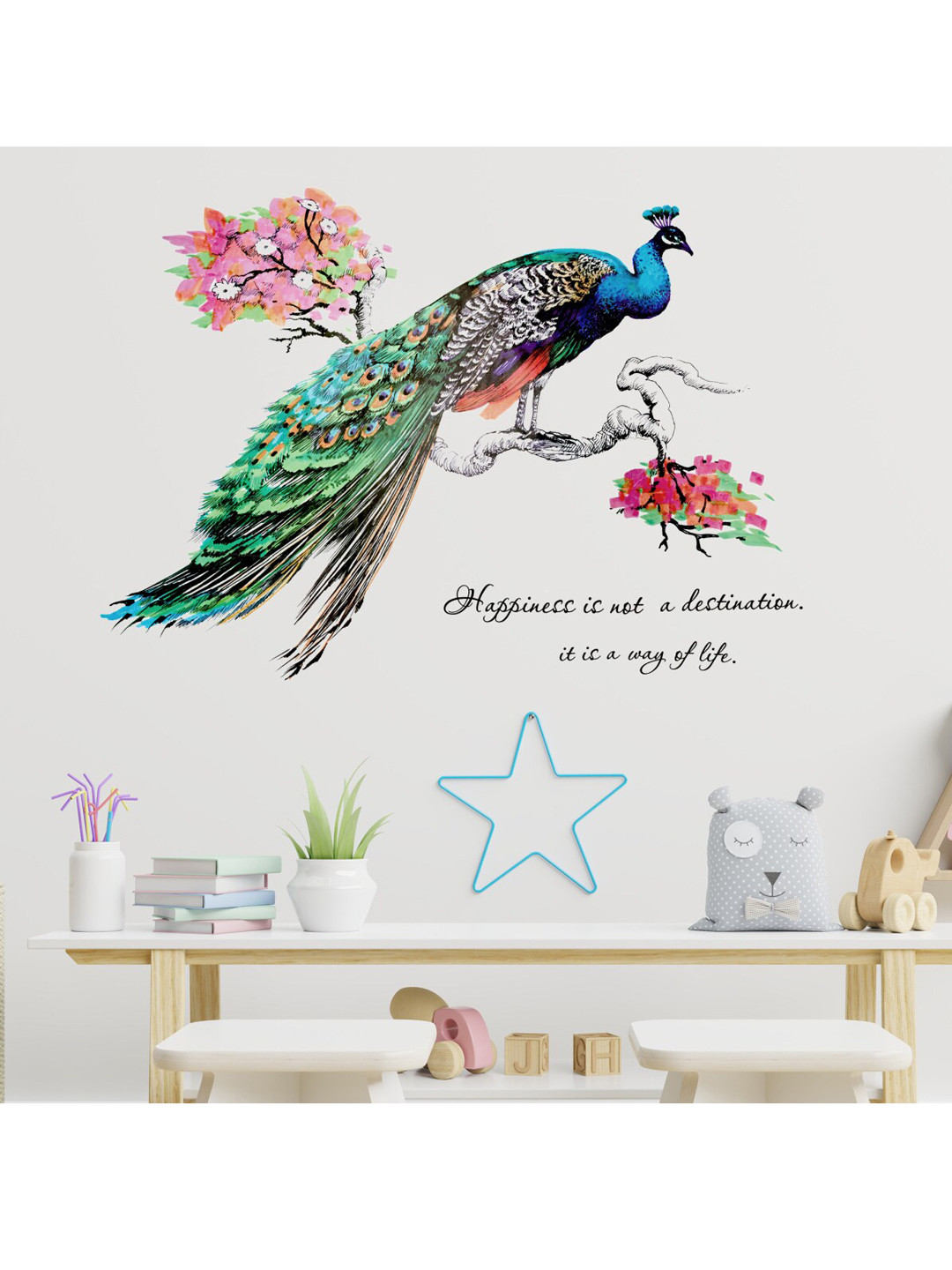 

Home Centre Blue & Green Peacock Printed Branch Wall Sticker