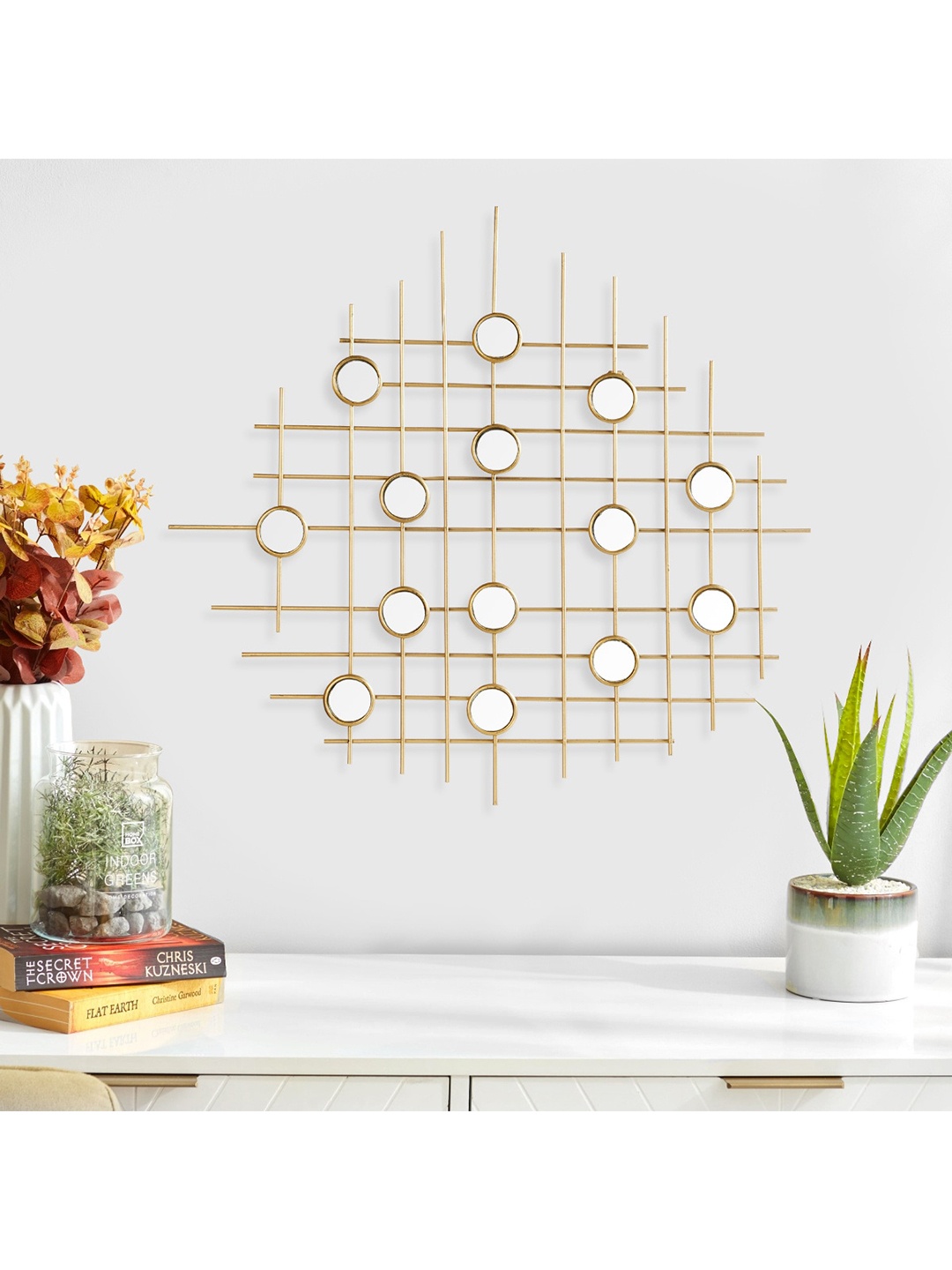 

Home Centre Gold Toned Decorative Mirror Metal Wall Art