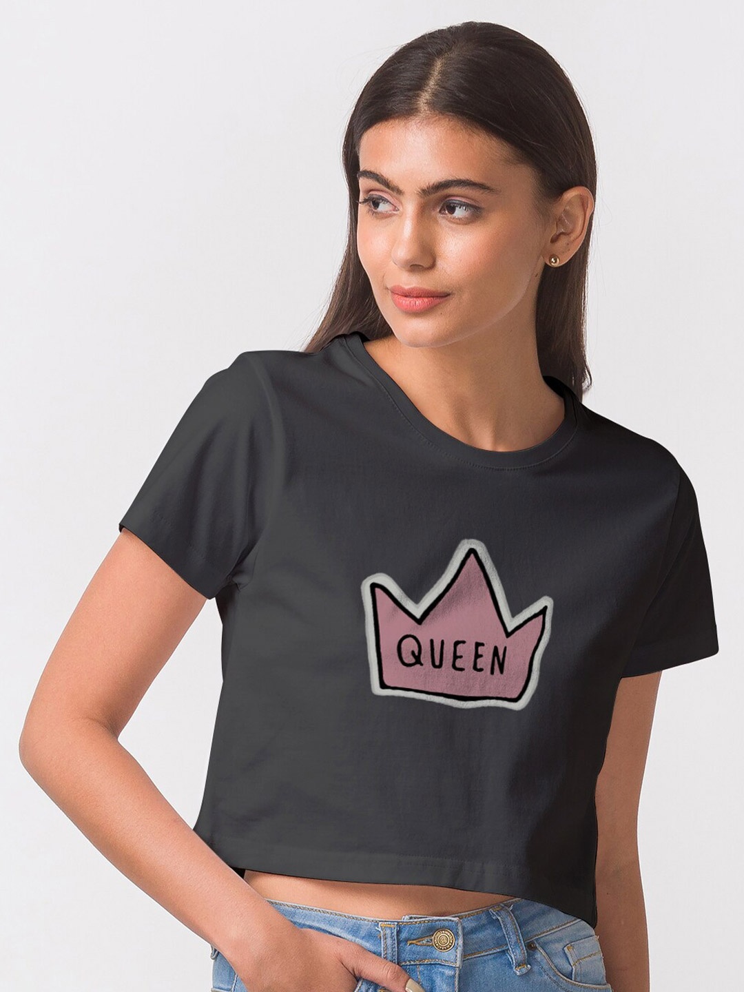 

FashionRack Women Black Typography Printed Bio Finish Cotton Crop T-shirt