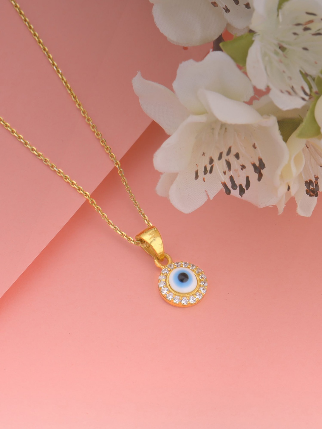 

GIVA Gold Plated White Stone Studded Pendant With Chain