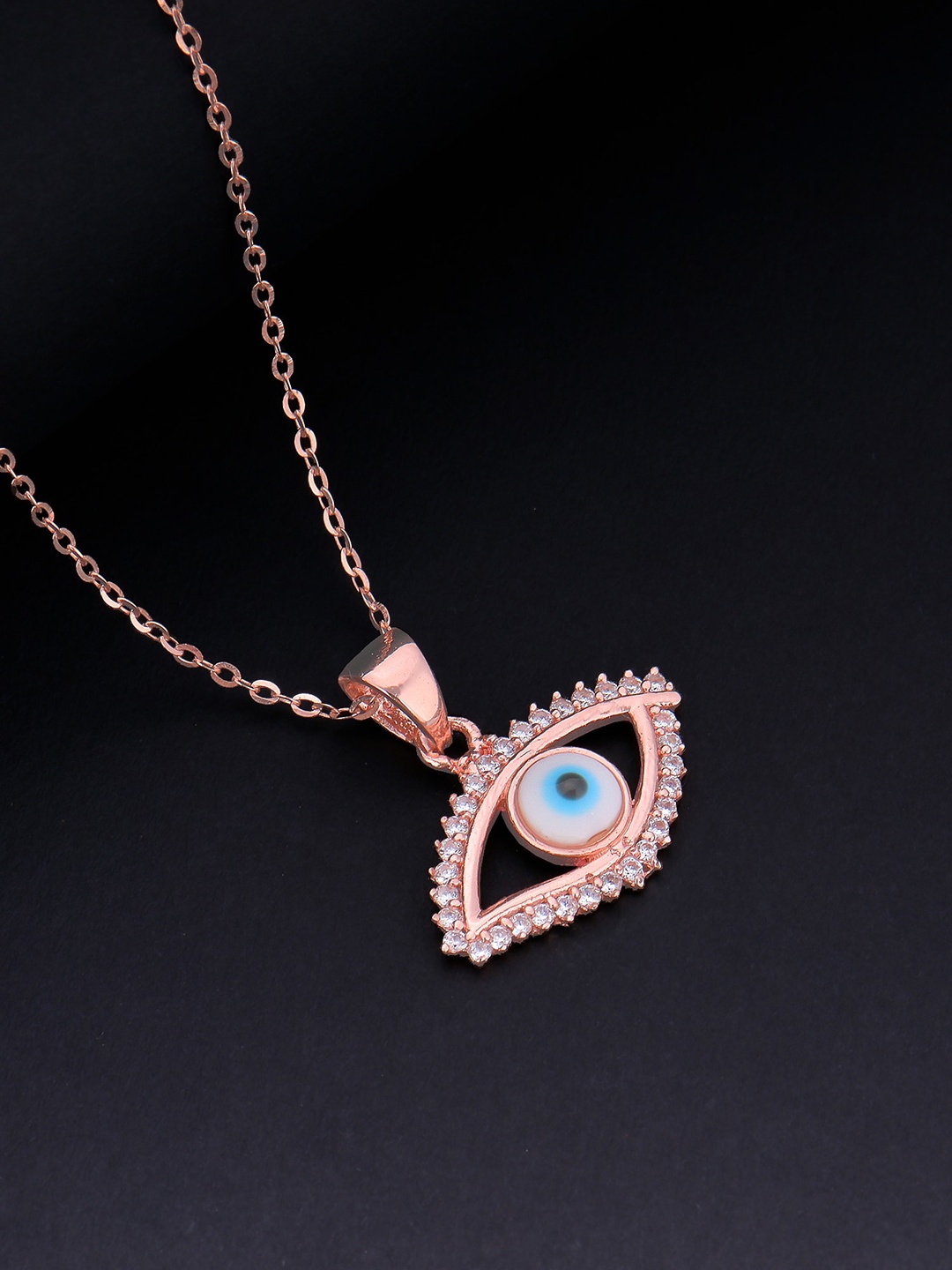 

GIVA Women 925 Sterling Silver Rose-Gold-Plated Evil Eye Pendant With Link Chain