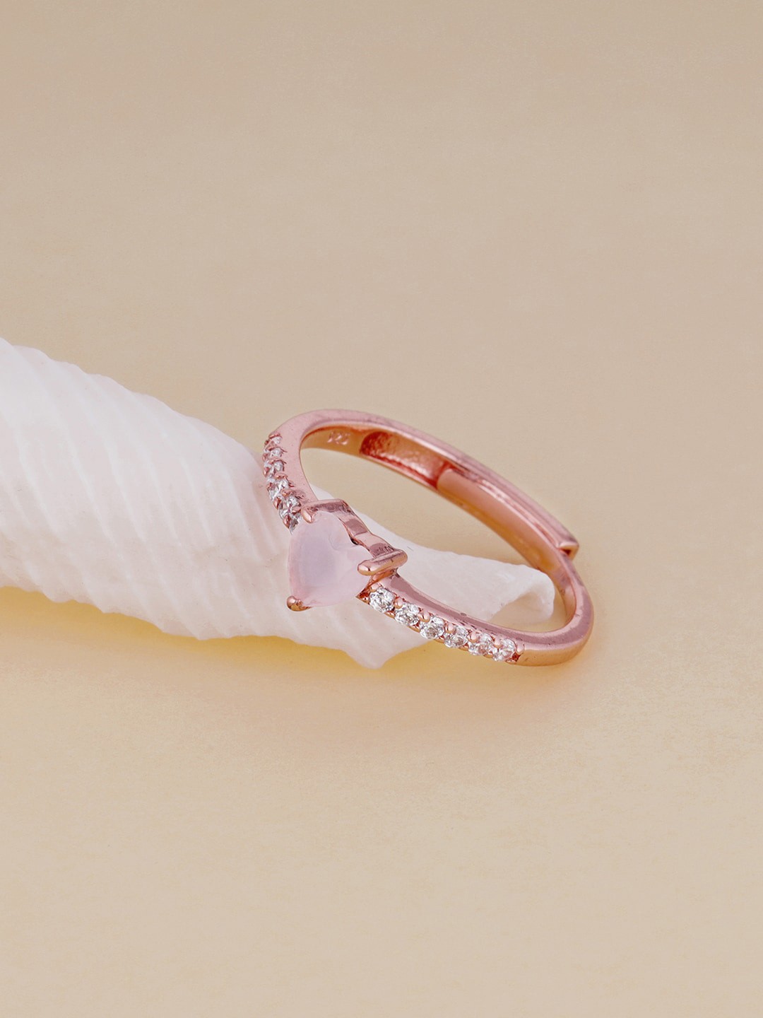 

GIVA Rose Gold-Plated & White Sterling Silver Studded Adjustable Finger Ring