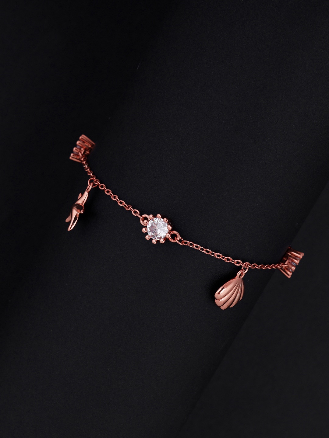 

GIVA Women Rose Gold & Silver-Toned Sterling Silver Cubic Zirconia Rose Gold-Plated Charm Bracelet