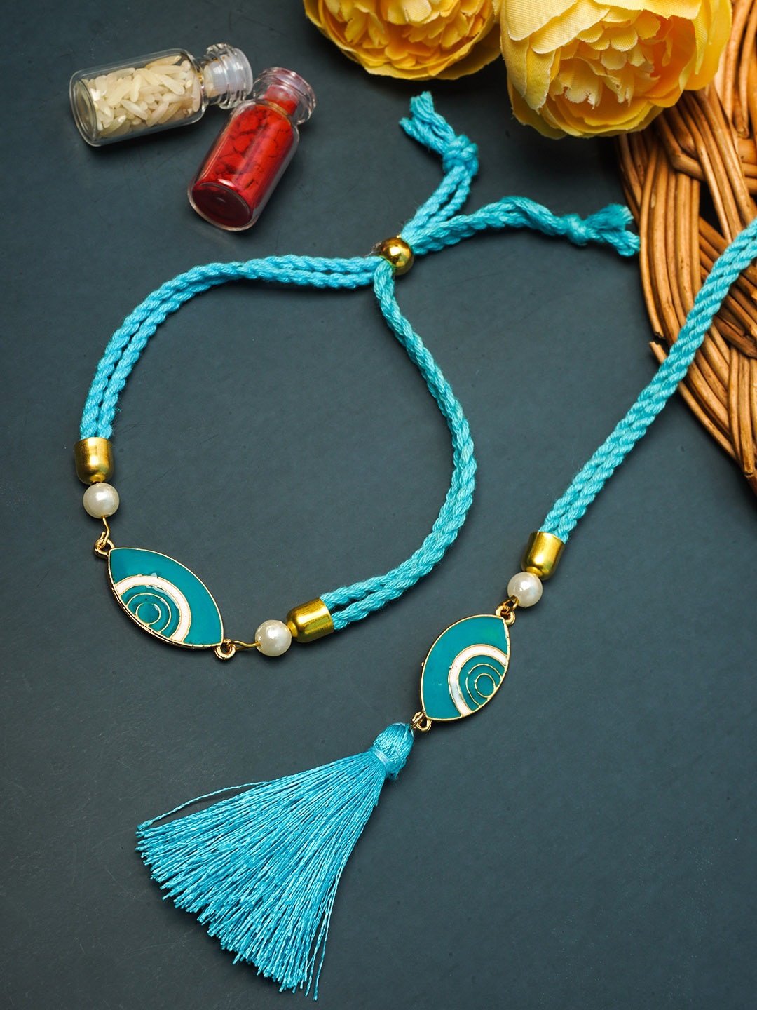 

Ferosh Blue Evil Eye Bhaiya Bhabhi Rakhi Gift Set