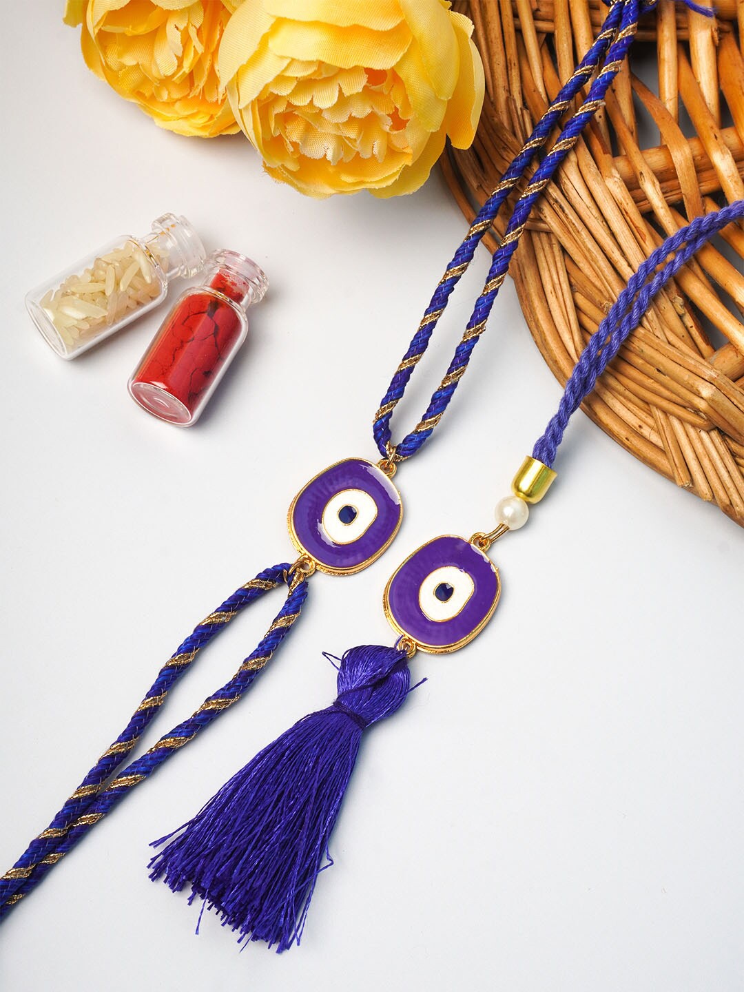 

Ferosh Set Of 2 Blue Evil Eye Studded Bhaiya Bhabhi Lumba & Rakhi