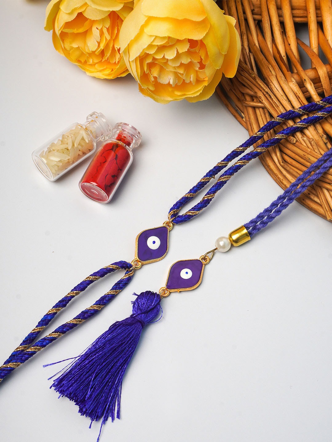 

Ferosh Blue Evil Eye Set Of 2 Bhaiya Bhabhi Rakhi Gift Set