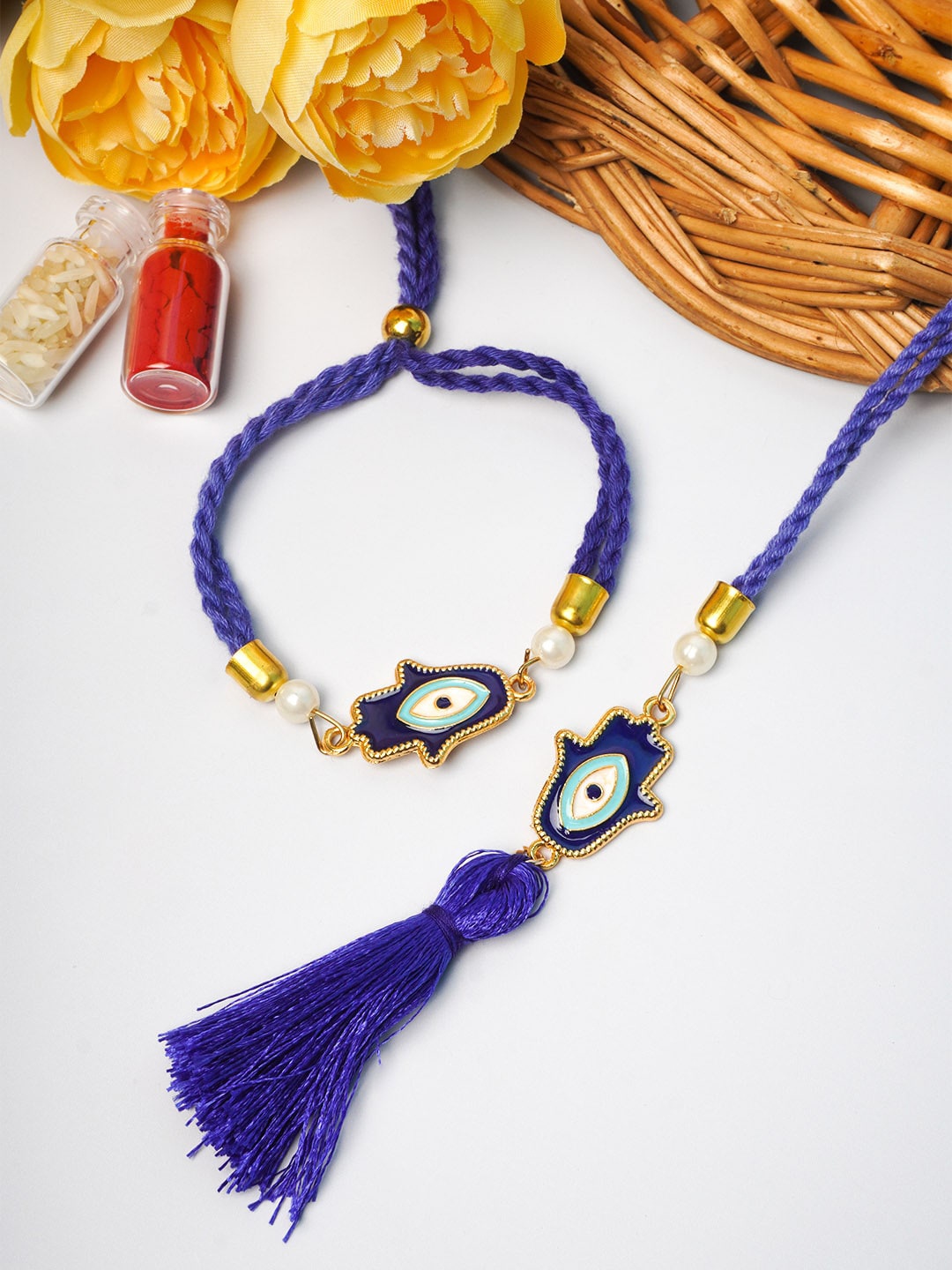 

Ferosh Blue Bhaiya Bhabhi Lumba & Rakhi Set