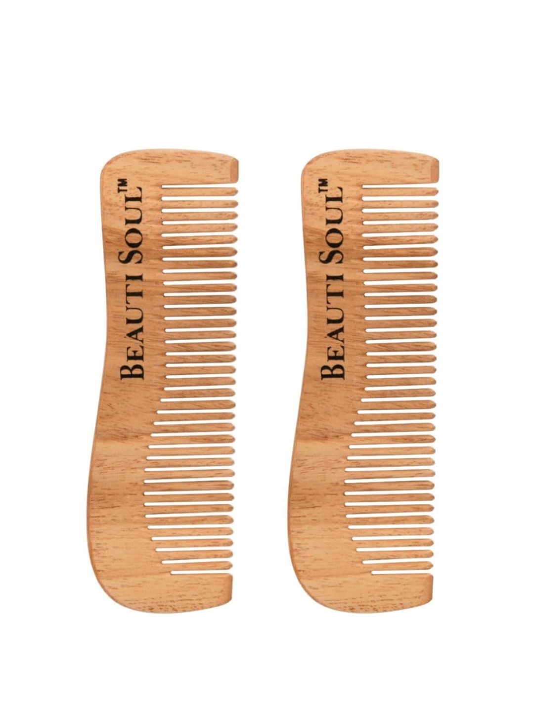 

Beautisoul Set of 2 Organic Cruelty-Free Wide Tooth Neem Wood Comb - Brown