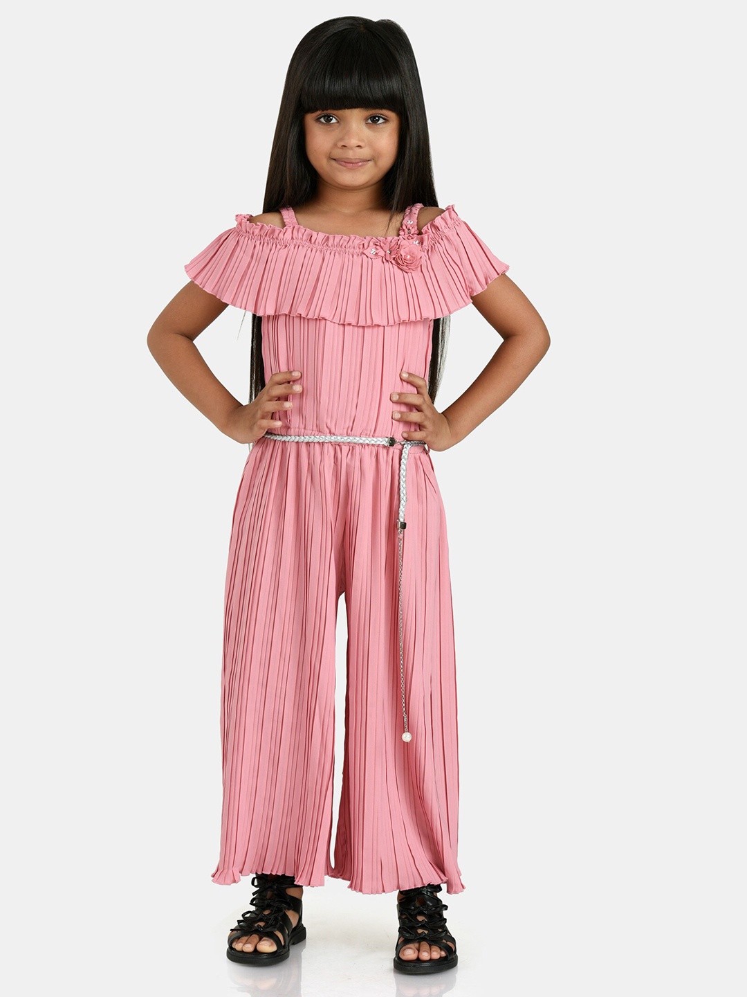 

Peppermint Girls Peach-Coloured Basic Jumpsuit with Ruffles