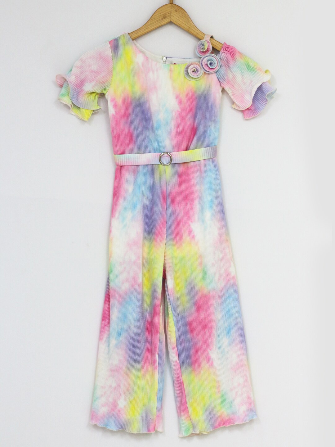 

Peppermint Girls Pink & Blue Printed Basic Jumpsuit