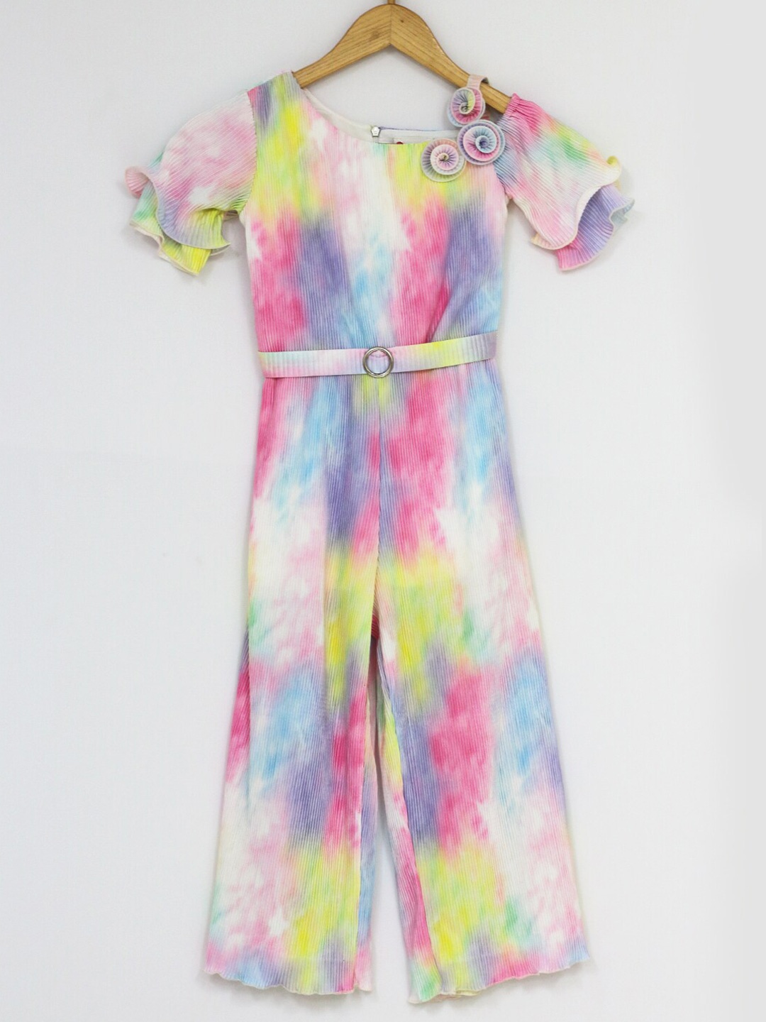 

Peppermint Girls Pink & Blue Printed Basic Jumpsuit